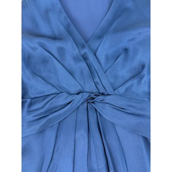 VTG Ann Taylor Royal Blue Silk A-Line Twist Front Mini Dress | 90s Quiet Luxury - Picture 5 of 12